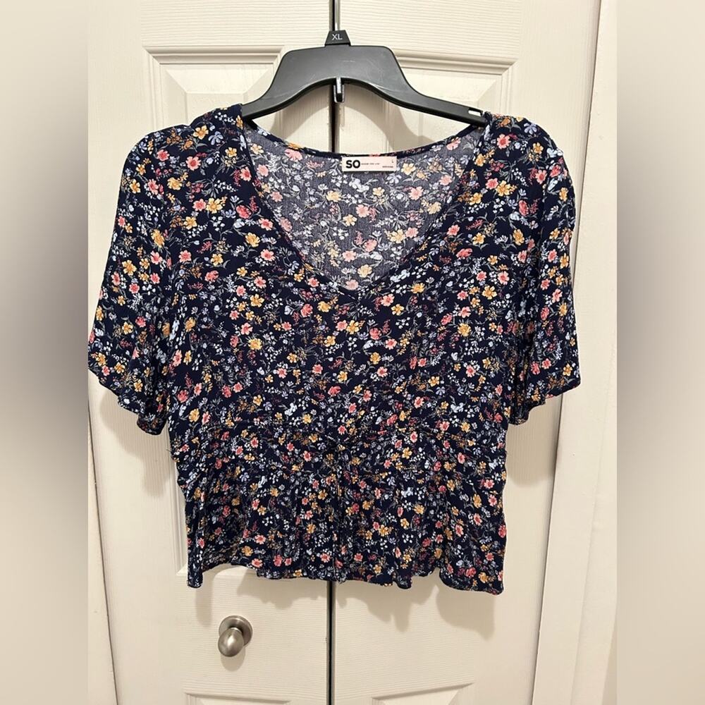 Blue Boho Floral Flutter Sleeve Blouse Size L